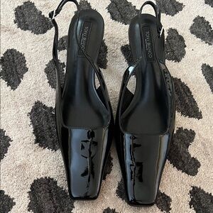 Tony Bianco Glossy Black Slingback Kitten Heels